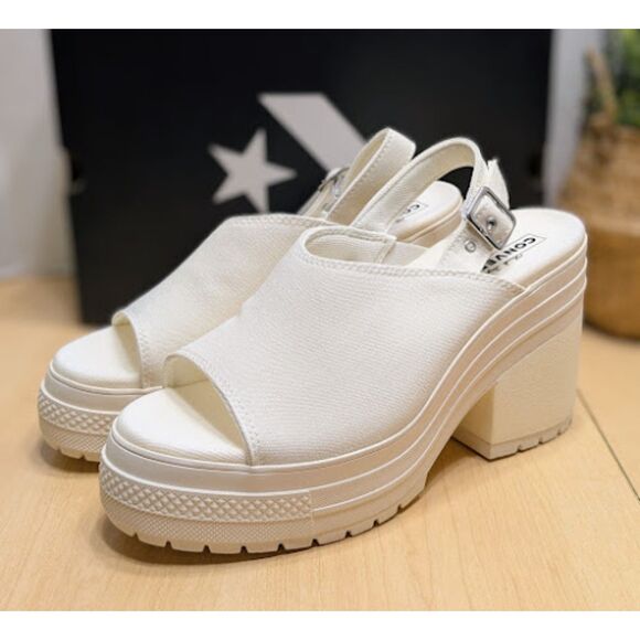 Converse White Chuck 70 De Luxe Heel Platform Open Toe Sandals Women's 9.5 NIB - Picture 1 of 14